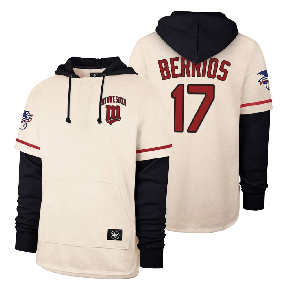 Men Minnesota Twins #17 Berrios Cream 2021 Pullover Hoodie MLB Jersey->customized mlb jersey->Custom Jersey